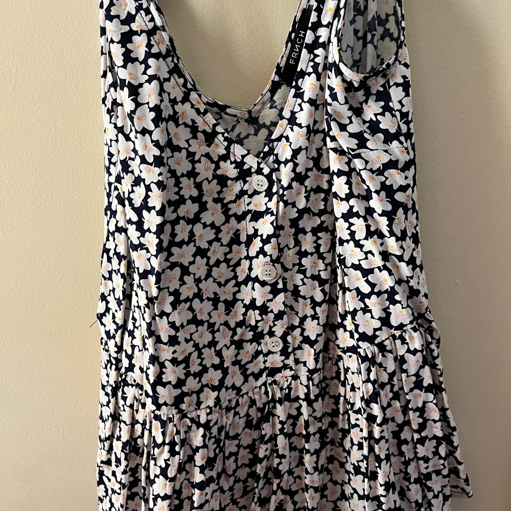 Floral Sleeveless Top - Navy and White